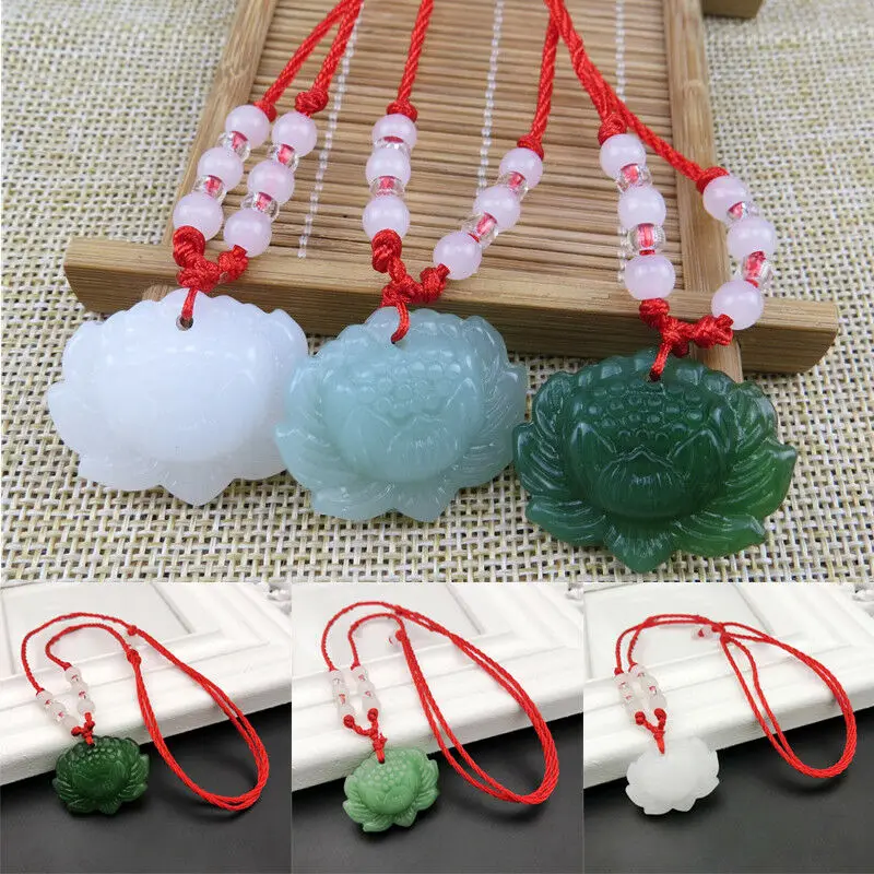 Women Accessories For Hand - Doğal Yeşil Yeşim Taşı Lotus Kolye