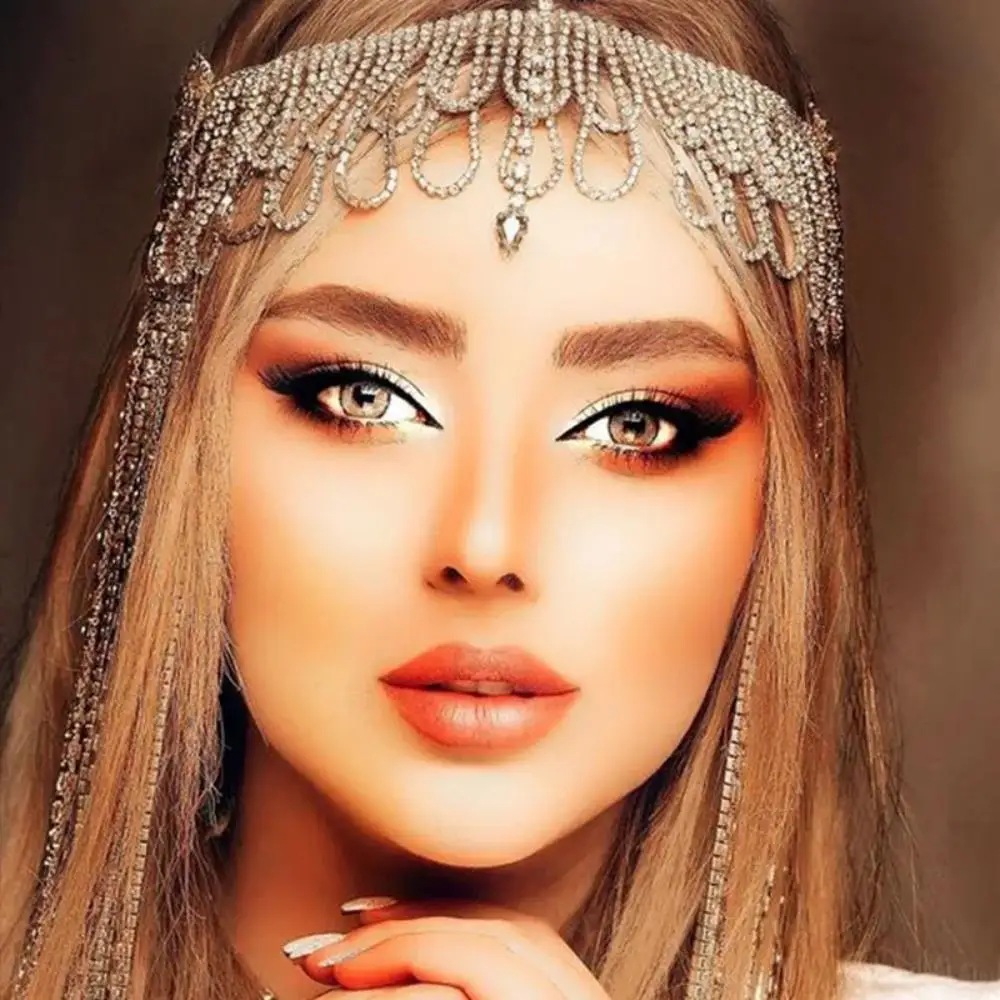 Women Accessories India - Çok katmanlı Rhinestone Fringe kafa zinciri