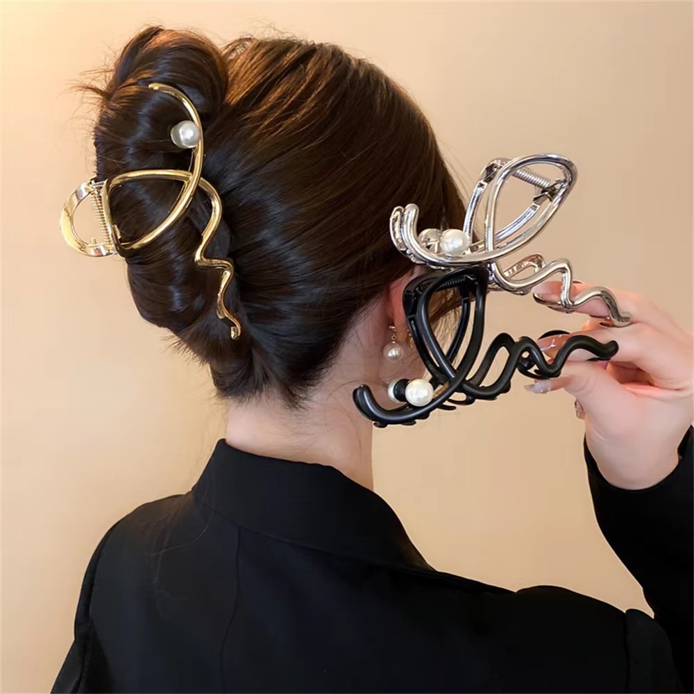 Women'S Accessories Gift Ideas - Büyük Dalga İnci Saç Tokası Metal