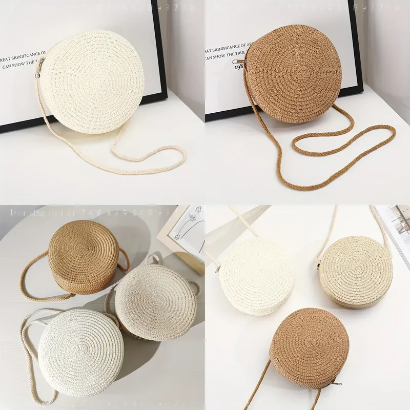 Women Accessories Bag - Kadınlar için Yuvarlak Dokuma Rattan Çapraz